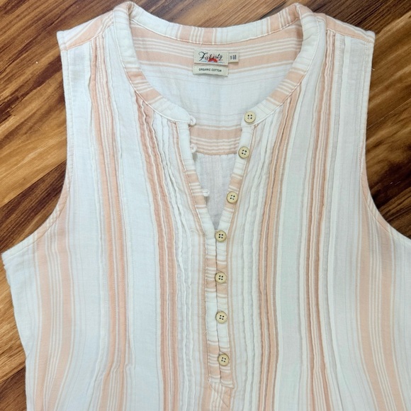 Faherty Organic Cotton Sheath Dress - Striped Cream and Tan - Picture 8 of 9